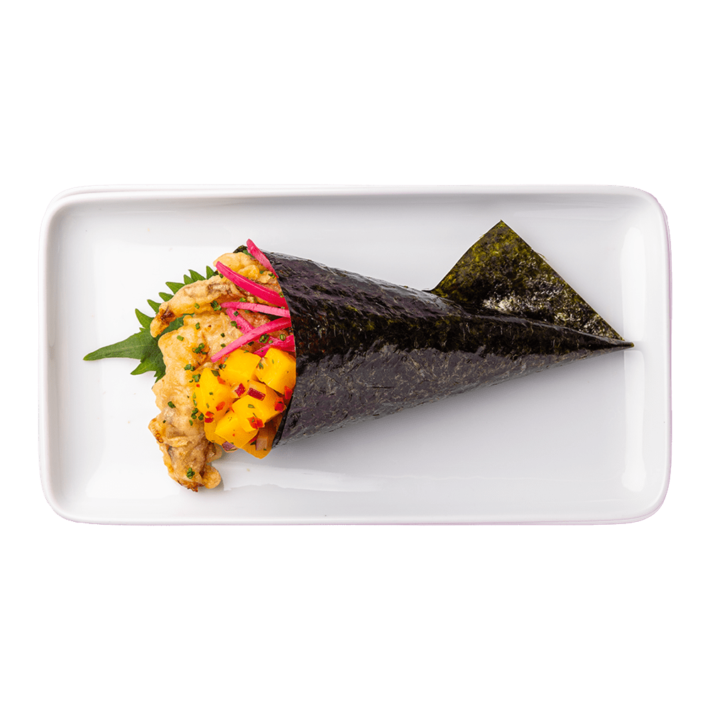 soft shell crab tempura + mango temaki