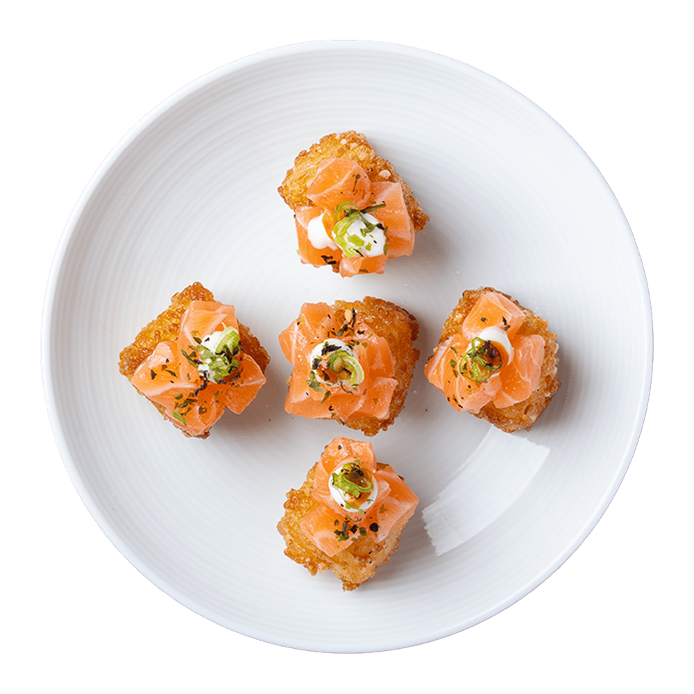 spicy salmon cripsy nigiri