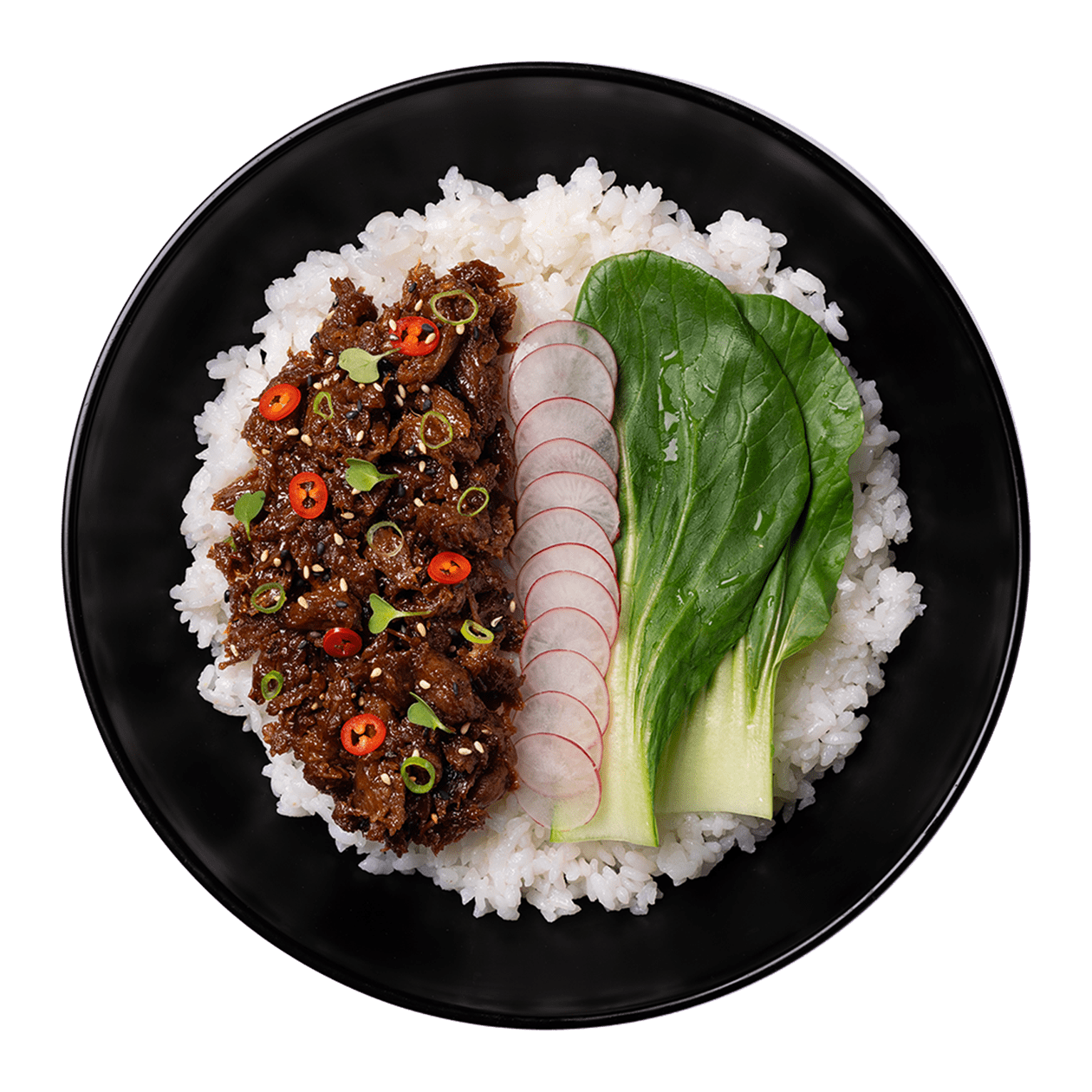 pulled shiitake teriyaki donburi