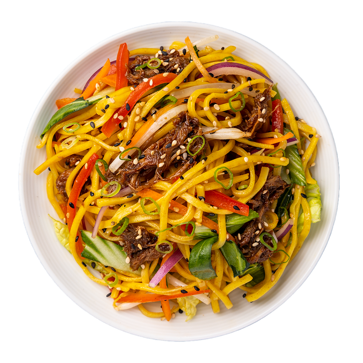 squeaky bean mock 'duck' yakisoba