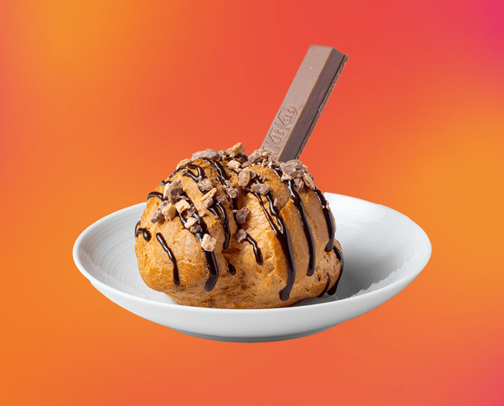 chocolate cream puff made with KitKat