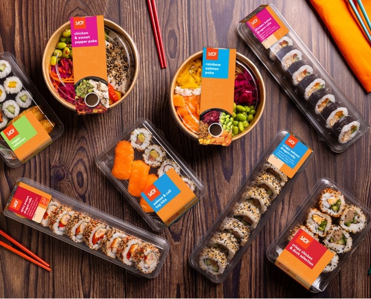 YO! product range including poke bowls and sushi